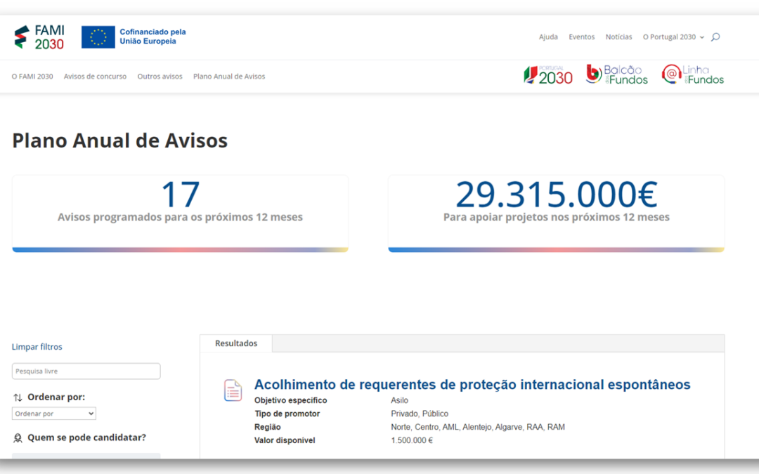 Já está disponível o Plano Anual de Avisos do FAMI 2030